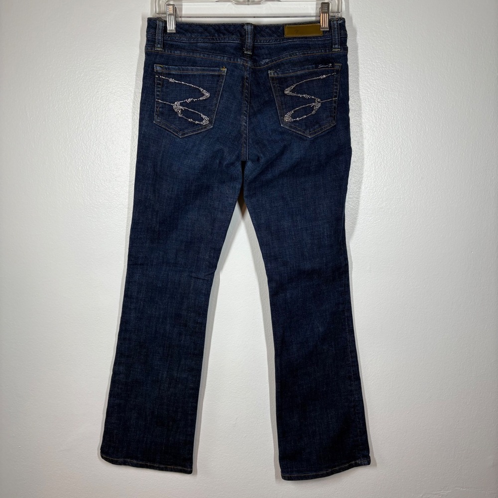 Seven7 Premium Womens Dark Wash Denim Rhinestone Embellished Bootcut Jeans Sz 29